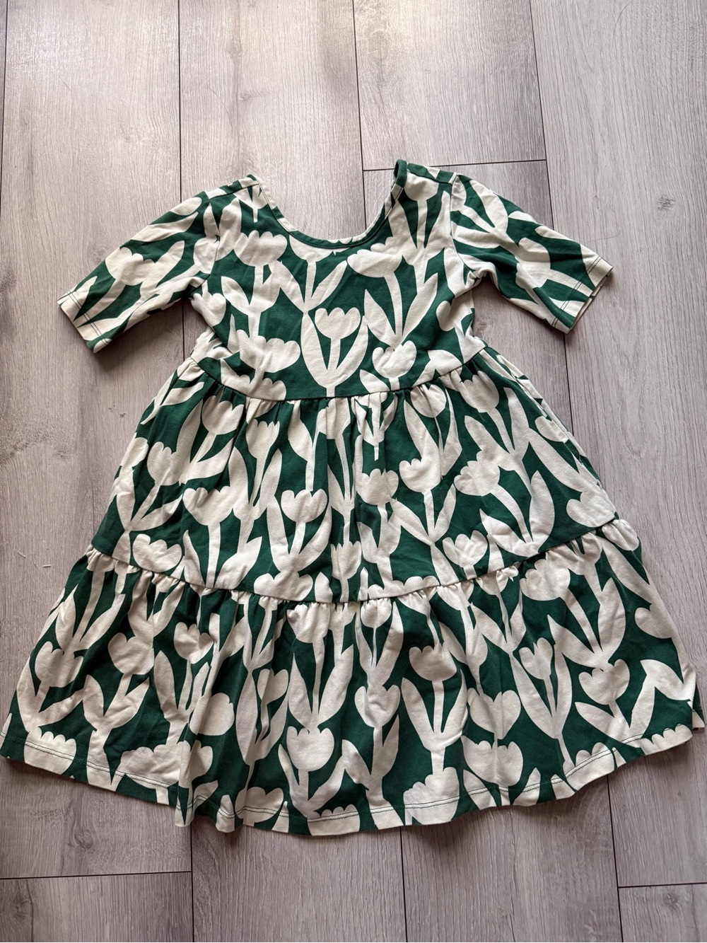 Hanna Andersson Green & Cream Floral Tiered Dress